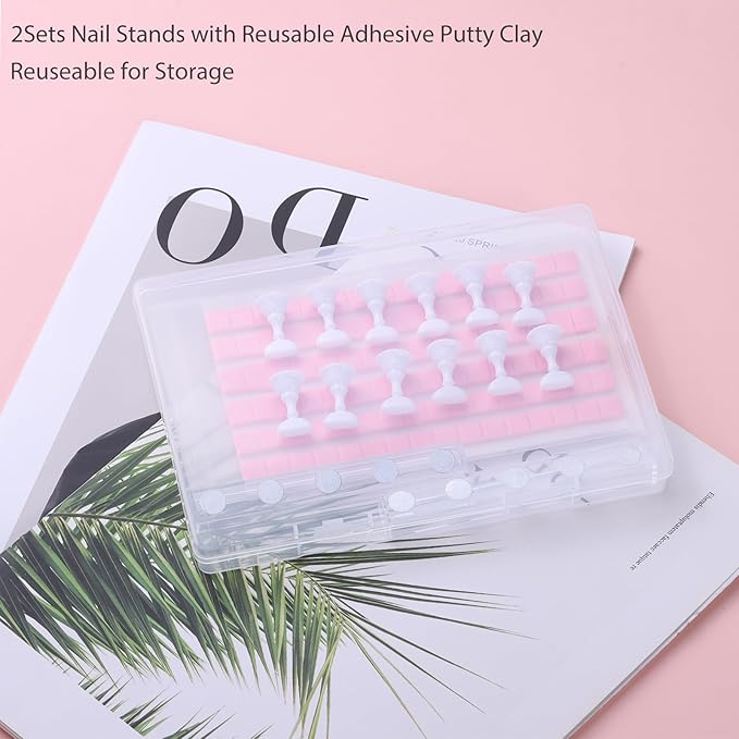 Etercycle Nail Stand Press On Nail Stand Nail Holder for Painting Nails Magnetic Nail Tips Practice Stands with 80Pcs Reusable Putty (White)