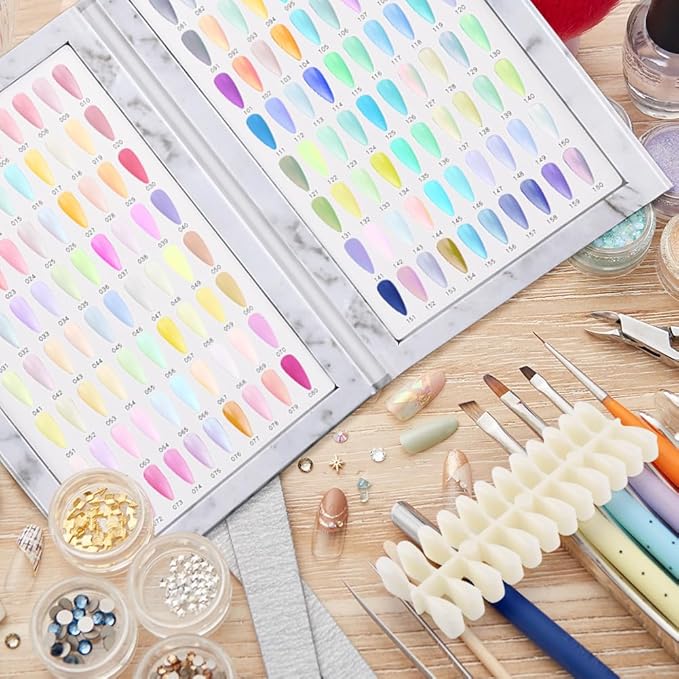 160 Nail Color Display Book with 240 Nail Tips and 1-200 Number Labels, Gel Polish Colors Card Board Professional Color Swatches Book
