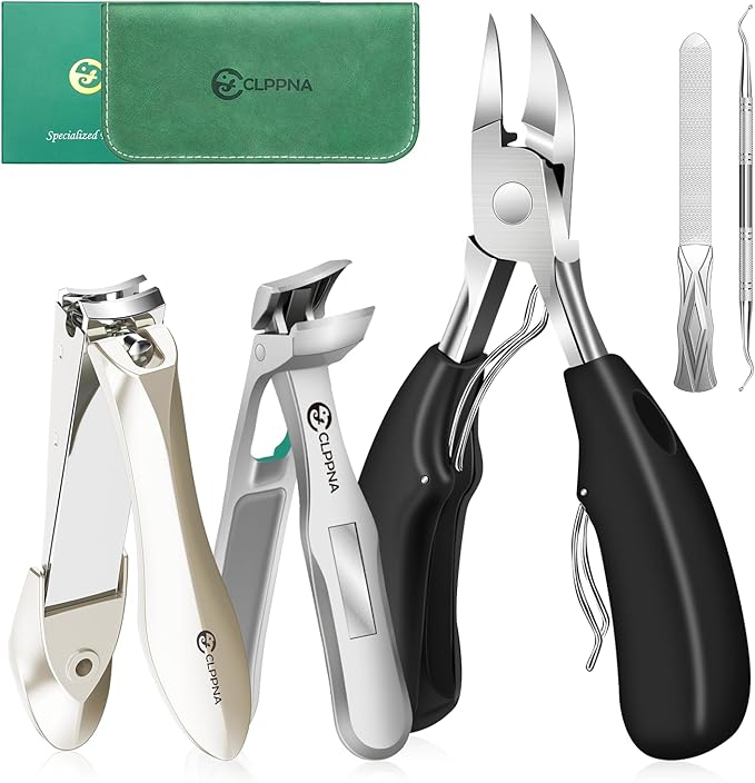 Toenail Clippers for Thick Toenails for Seniors, Angled Head Large Toe Nail Clippers for Ingrown Nails, Sharp Nail Cutter with Catcher Long Handle, Heavy Duty Nail Clippers Set for Thick Toenails