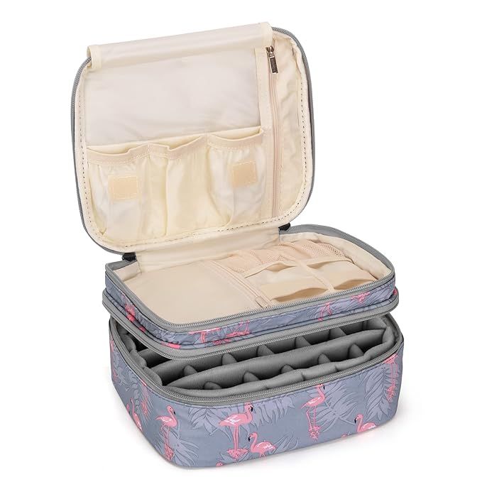 LUXJA Nail Polish Carrying Case - Holds 30 Bottles (15ml - 0.5 fl.oz), Double-layer Organizer for Nail Polish and Manicure Set, Flamingo (Bag Only)