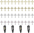 3D Cross Nail Charms, 40 Pcs Gold Silver Crystal Cross Decorations for Nail Art for DIY Design and Jewelry Making (Pearl+ Rhinestones)