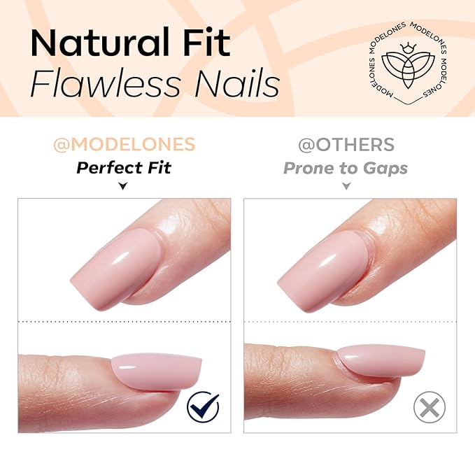Modelones Extra Short Press on Nails,Sheer White Semi-Transparent Squoval Fake Nails, Reusable Nail Kit with Nail Glue Adhesive Tabs Mini Nail File, Nails Press Ons 32Pcs 16 Sizes, Women Girl Gift