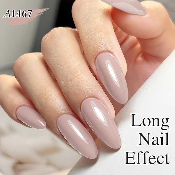 Double Rhythm Gel Polish 15ML Jelly Sheer Pastel Light Milky Color Pearl White Bottle 1 PC 0.5 OZ Full Size Nail Art Salon at Home (Milky Khaki-D1467)