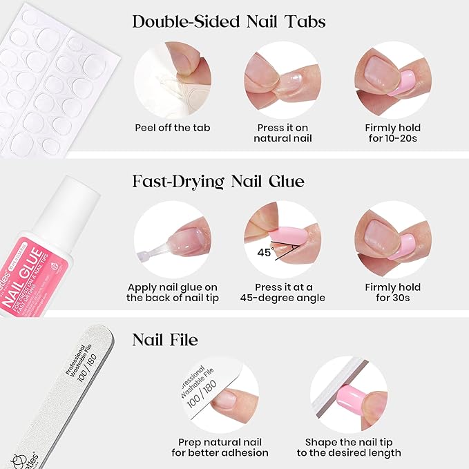 Beetles Press On Nails Kit - Chromatic Reverie | 720Pcs 24 Colors Short Almond Press On Nails | 15 Sizes French Glossy Glitter With Nail Glue & Nail Tabs Stickers, Fake Nails Kit Art For Women