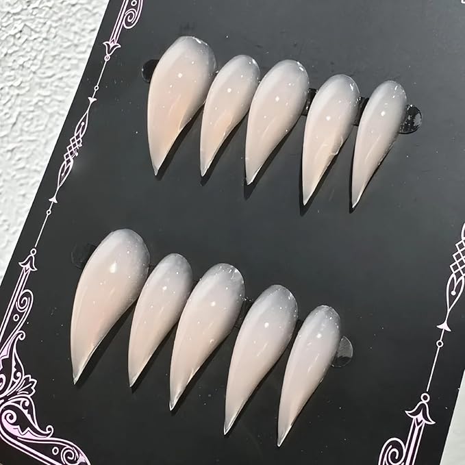 Stiletto Handmade Press on Claw Nails Nude Cat Claw Fake Nails Unique Reusable Dragon Claw False Nails with Designs Eagle Claw Glossy Glue on Nail Thick Acrylic Nail