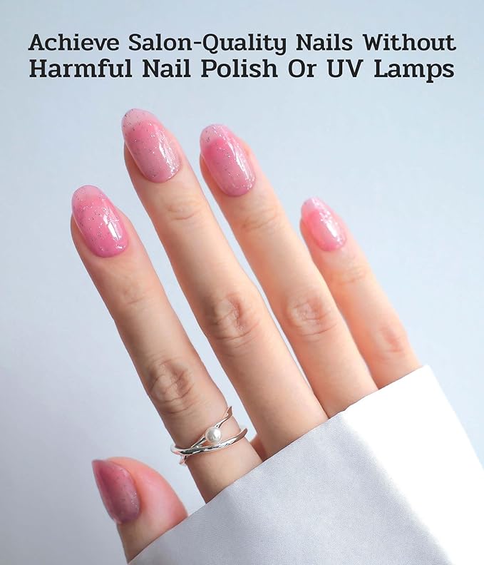 Nail Polish Strips (No UV Lamp Needed) - 22 Pcs Salon Quality Gel Nail Stickers - Long Lasting Wraps (Vintage Rose Glitter)