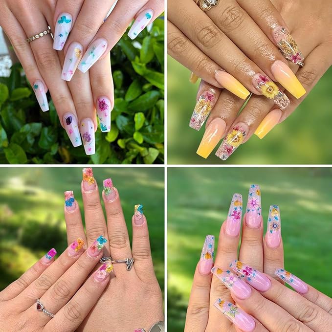 2 Boxes Nail Art Dried Flowers,UNIME 24 Colors Mini Real Natural Flowers Nail Art Supplies 3D Applique Nail Decoration Sticker for Tips Manicure Decor Accessories,Gypsophila