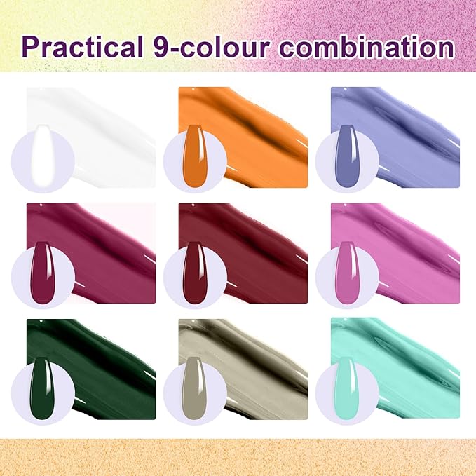 Gradient Gel Nail Set, 9 Colors Ombre Gel Nail Polish with 6 Aurora Multi-Purpose Brushes for Pigment Pat Nails French Manicure Nail DIY Painting Soak Off UV T Vintage Jewelry