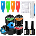 MEET ACROSS All-in-One Extension Mini Kit Non-Sticky Builder Gel Starter Kit WIth Base & Top Coat/Dual-Silicone Pen/Pro File/20-Pc Reusable Dual Forms Salon-Grade Extensions (Blue+Green+Orange+Red)