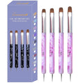 4Pcs French Tip Brush, Double-Ended French Brushes for Nails with Dotting Tool, Clean Up Brush for Gel Nail Polish, Size 10/12/14/16, Acrylic Nail Art Brushes, Manicure Tools for Nail Design-Purple