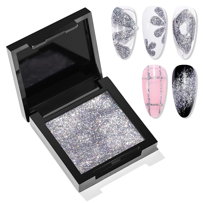 Makartt 3D Nail Gel Sculpting Gel: Argent Mystique Glitter Silver No Wipe UV Nail Gels for Nails Design, 5g Fairy Aurora Powder Gels, Glitter Mermaid 3D Nails Charms