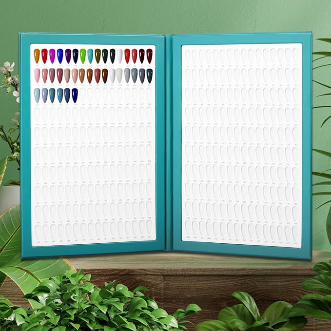 320 Nail Color Book,with 480 False Tips & 1-400 Number Labels,Professional Nail Color Swatches Book for UV Gel Polish Nails Art Design(Green)