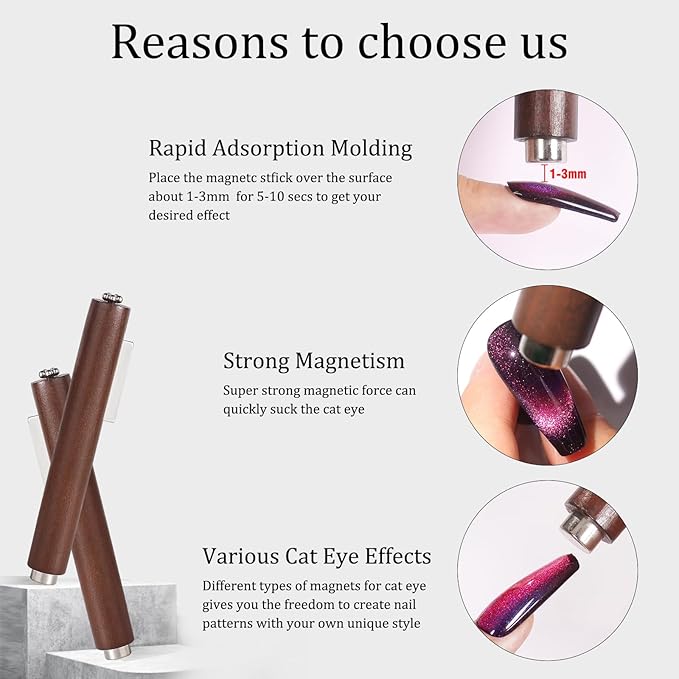 Laza 3-in-1 Nail Magnet Tool, Heart Magnet for Nails, Super Strong Cat Eye Magnet with 6pcs Paper Clip for Black Hole Magnetic Nails, 9D Galaxy Cat Eye Nail Art, Velvet Nail Polish