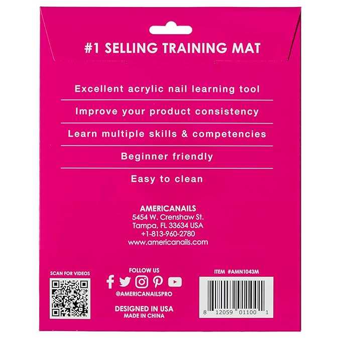Americanails Mini Acrylic Nail Training Mat - Beginners Silicone Trainer Sheet, Apply Acrylic Nails with Flexible Roll Up Pad Template, Worksheet for Acrylic Fingernails & Nail Technology