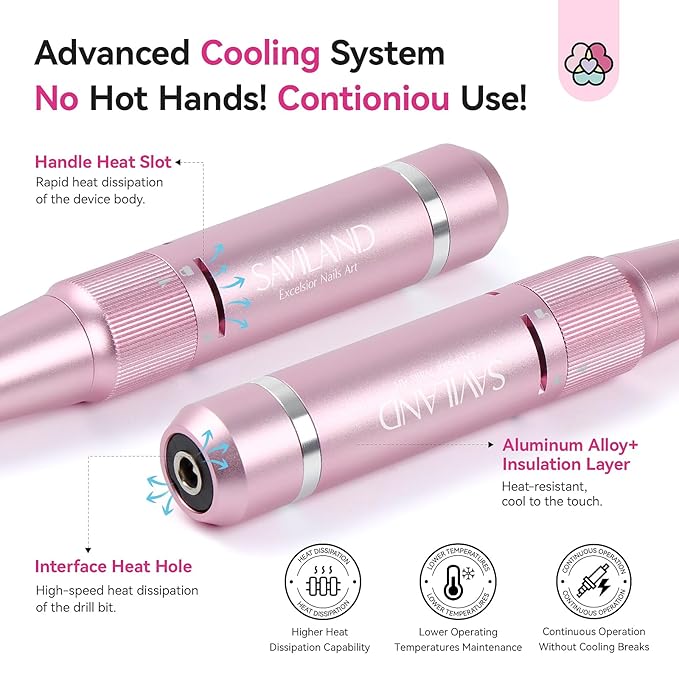 SAVILAND Professional Nail Drill 40000 RPM: Portable Diamond Nail Drill Kit Rechargeable 4000 mAh Electric Nail File for Thick Acrylic Nails with Ceramic Nail D rill Bits Sanding Bands Nail Tech Salon