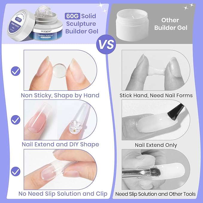 3D Nail Gel 60G Clear Nail Builder Gel Hard Gel for Nails Large Capacity Solid Builder Gel Modeling Non-Sticky 3D Sculpting Gel for Nail Carving Strengthen Nail Art DIY at Home
