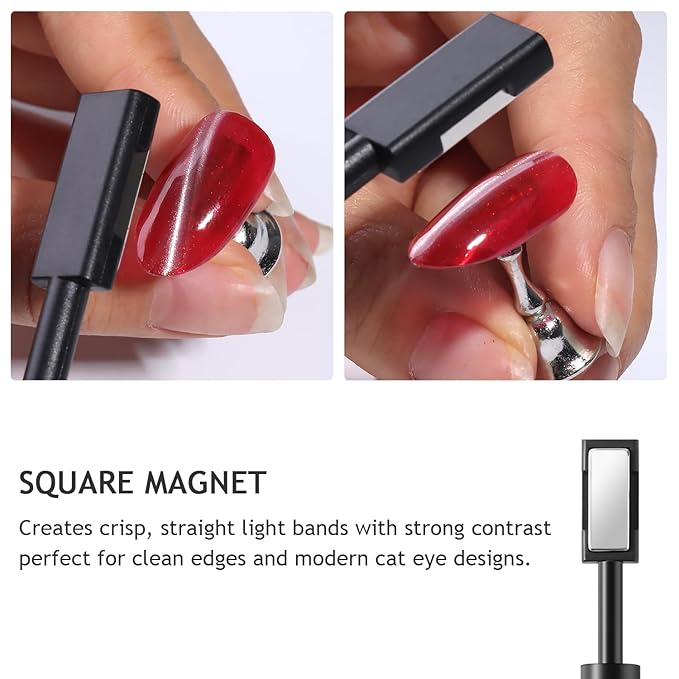 4-in-1 Cat Eye Nail Magnet Set, Y-Shaped Magnet & Double-Ended Magnetic Wand with Square Nail Art Magnet Tool for Magnetic Gel Polish, Multifunctional Manicure Salon Supplies