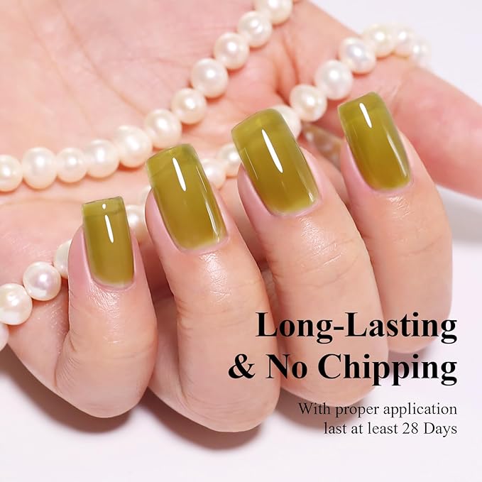 Imtiti Olive Green Jelly Gel Nail Polish, Army Green Sheer Translucent UV Gel Polish for Nail Art Soak off UV Led 10ML
