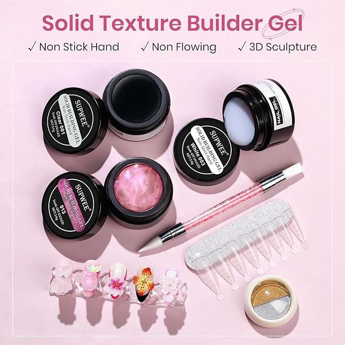 3d Sculpting Gel for Nail Art, Non-Stick Hand Solid Builder Gels Clear White and Pink Aurora 3d Gel Nail Art for Home Manicure, Nail Salon, Nail Charms, Solid, Extension, Carving Hard Gels