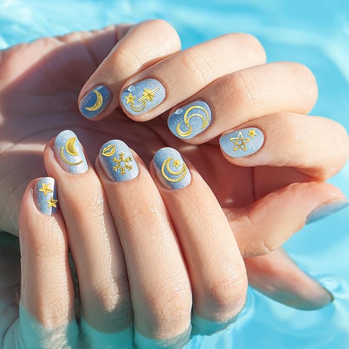 2 Disc Star Nail Art Charms, 3D Alloy Nail Art Decals, Star Moon Handmade Supplies for Women DIY Craft Jewelry Manicure Embellishments- Gold