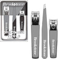Brookstone Nail Clippers Set - Premium Stainless Steel Nail Clipper and Nail Cutter with Rubberized Non-Slip Grip, Includes Case and Tweezer, Two Nail Clippers for Precision Grooming (Grey)