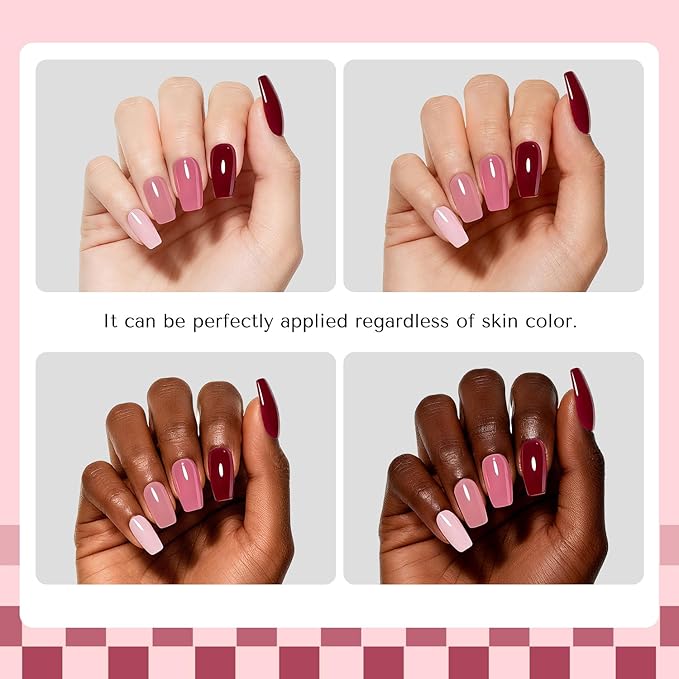 AZUREBEAUTY Pink Nail Polish Set, 4 Pink Shades Nail Color Kit Glossy Nail Polish for Natural Nails, DIY Manicure Salon Home Gift for Women