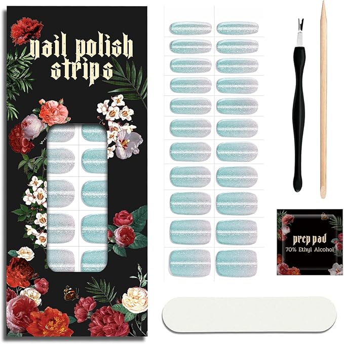 Nail Polish Strips (No UV Lamp Needed) - 22 Pcs Salon Quality Gel Nail Stickers - Long Lasting Wraps (Surf Mint Green)