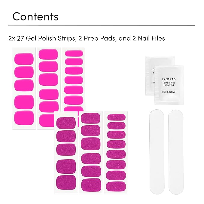 Dashing Diva Gloss Nail Strips Bundle - The Neon Brights Collection - Magenta Madness & Suki - UV Free, Chip Resistant, Long Lasting Gel Stickers - Contains 2 Sets
