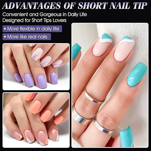 Gelike EC Short Square Nail Tips: Soft Gel False Nail Tips Full Cover for Nail Extensions - Acrylic Nails Professional Clear Gelly Tips False Press on Preshaped PMMA,12 Sizes, SHORT SQUARE 240PCS