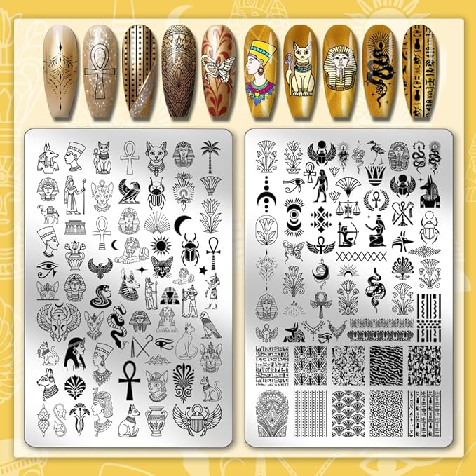 PH PandaHall 2pcs Egyptian Elements Nail Stamping Plates Cats Snakes Nails Art Stencils Pharaoh Manicure Art Templates Mysterious Style Nail Image Plates for Women Manicures Salon Design DIY Supplies