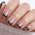 UNA GELLA 32Pcs Soft Gel Press on Nails - 16 Sizes Black Chrome Mirror French Tip Short Square Glue on Nails, Reusable Metallic Black False Nails, Acrylic Nail Kit for Women DIY Home Manicure