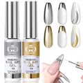 Metallic Gel Nail Polish Gold Gel Liner For Nail Art Chrome Silver Nail Polish 8ml 2 PCS 3D Mirror Chrome Effect Painting with Thin Brush French Nail Design Curing Requires (Metallic Sliver Gold)