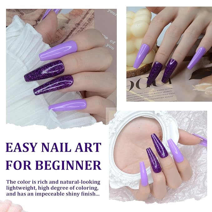 Glitter Dip Powder - Purple Color, 1 Oz/28g, DIY Nail Dipping Powder for Salon-Quality Manicure at Home, No Lamp Needed