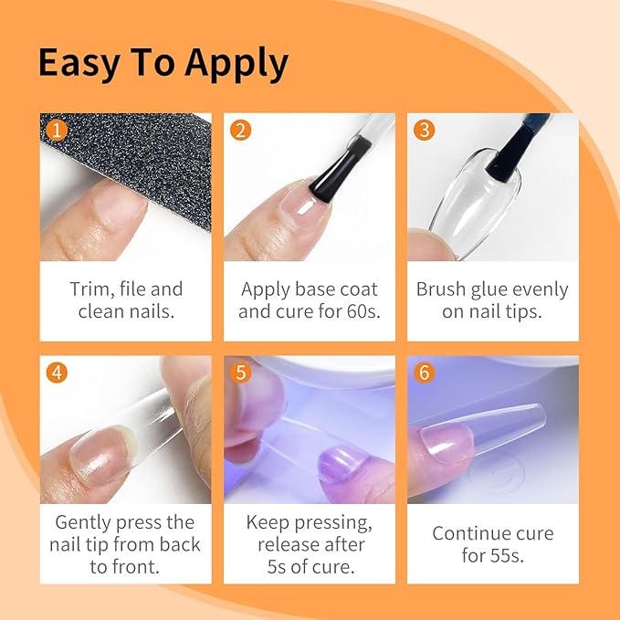 JODSONE 2PCS 15ML Nail Glue Gel for False Nail Tips for Long Lasting Extension Nail Glue and Clear Press On Nails Rhinestone Nail Repair Treatment,Home Salon UV Nail Light Cured