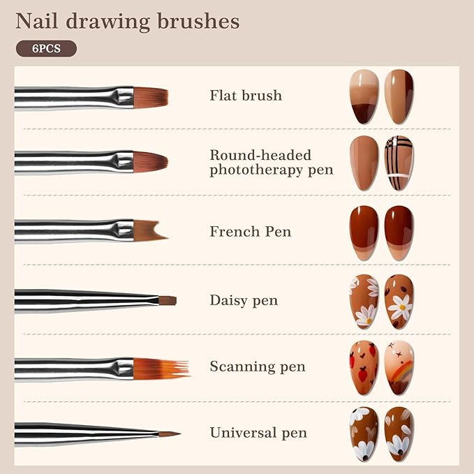 Laza 16pcs Nail Art Brushes, Dotting Tools,Nail Drawing Brush, Nail Art Liner Brushes for Long Lines,Nail Art Tool Set for Salons and Home DIY Manicure Nail Design
