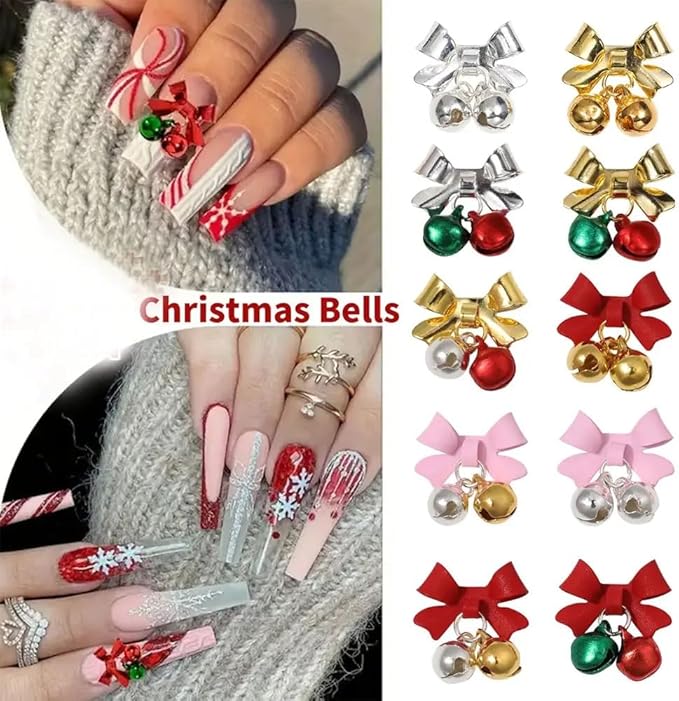 30pcs Christmas Bell Nail Charms - Gold, Silver Alloy, Red, Green - DIY Nail Decoration