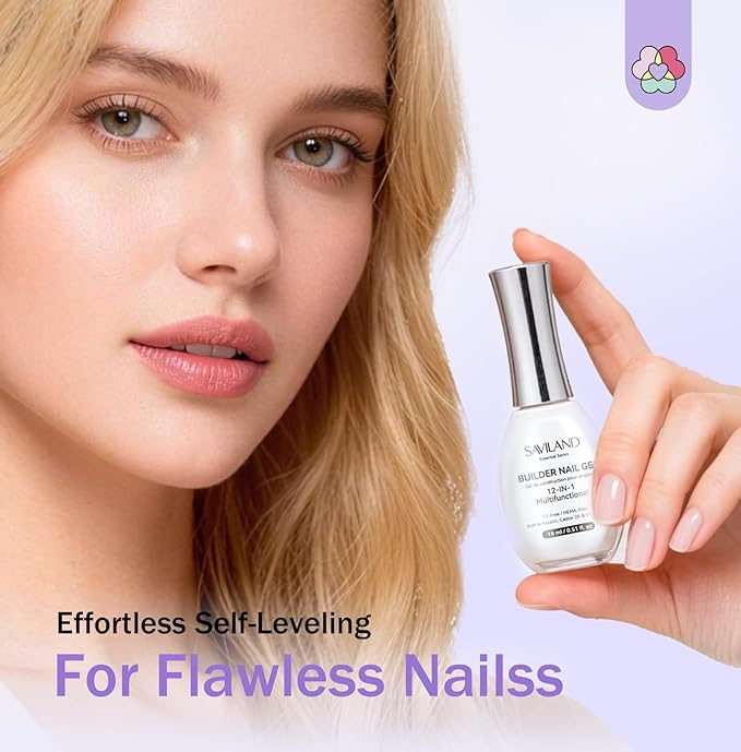 SAVILAND 12 in 1 Clear Builder Nail Gel: HEMA-Free Builder Gel for Nail Extensions & Sculpting False Nails Base Coat for Sculpting Extensions & Long-Lasting DIY Salon Manicure UV LED Lamp Needed
