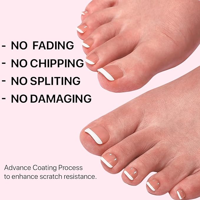 Brown Toe Nail Tips, 216pcs Short Press on Toenails for Women, Soft Toe Nail Press Ons, Square French Tip Toe Press on nails, Soak Off Acrylic Full Cover Fake Toenails Extension in 12Sizes