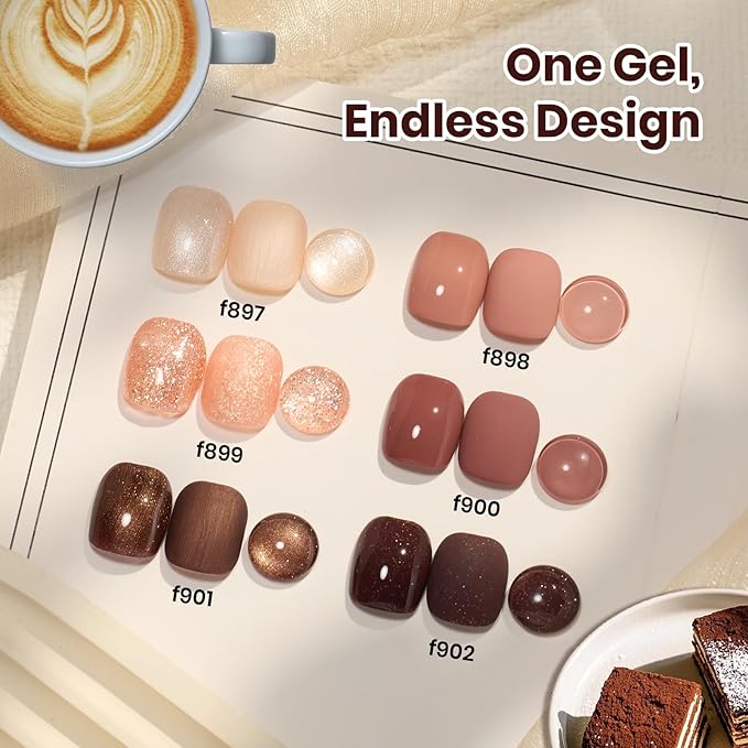 Beetles Brown Gel Polish Set, 6 Colors Light Dark Brown Color Gel Nail Polish Pearl Shimmering Soak off UV Led Lamp Needed Manicure DIY Salon Home Gifts for Women Brownie Bliss