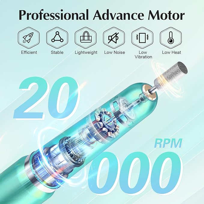 JIASHENG USB Electric Nail Drill, Portable Electric Nail File for Acrylic Gel Nails, Professional Drill Nail Kit Manicure and Pedicure Kit with Drill Bits for Home and Salon Use, Green