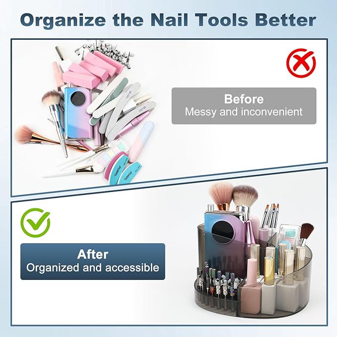 ANGNYA Nail Drill Holder with 7 Compartments & 18 Holes Nail Drill Bit Holder, Professional Nail Desk Storage Organizer Box Case for Nail Station, Salon and Home Use