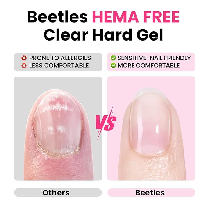 Beetles Hema Free Hard Gel for Nails,2.12 oz 9 in 1 Hard Gel for Nail Extension & Strengthening Broken Nail Repair with Flat Brush 100 Pcs Nail Forms UV LED Lamp Cured Salon Nail Technicians Women