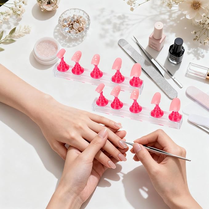 Nail Stand Nail Holder for Painting Nails 2 Sets Press on Nails Stand Display with 96 Pcs Reusable Adhesive Putty Clay Magnetic Acrylic Nailss Art Tools Accessories for DIY Salon Supplies Rose Pink