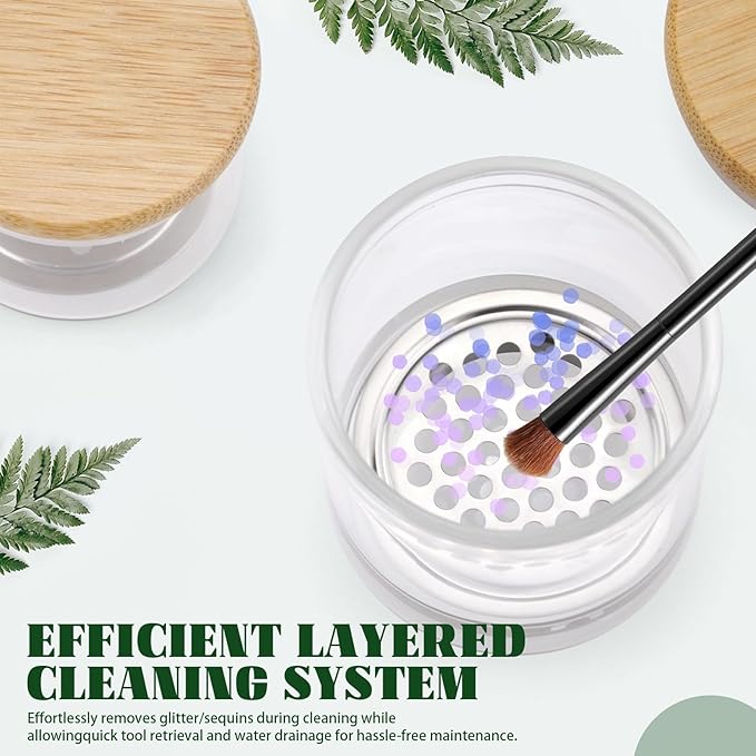 Diakey 4 Pack Acrylic Nail Brush Cleaner Dappen Dish with Lid, Mesh Layered Nail Art Brush Monomer Liquid Wash Cup Glass Removal Jar for Sequins Glitter Powder, 2.2in High