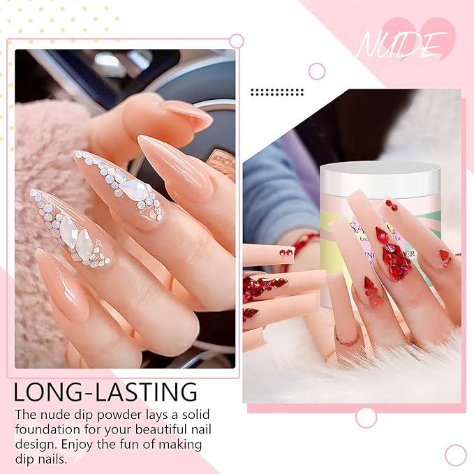SAVILAND Nude Dip Powder - 2.1 oz Dip Powder for Natural French Nail Art, Strengthens Nails, Easy for Beginners, No Lamp Needed