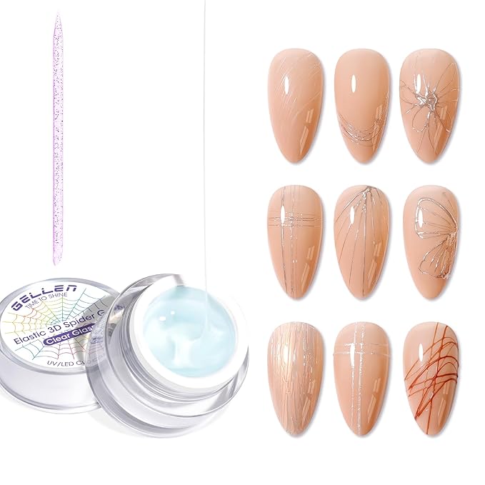 GELLEN Clear Spider Gel for Nails, High Elastic Soak off Gel Polish, Mixed with Color Gel, Match with Chrome Power, Long Lasting 3D Nail Art Design, Beginner-friendly, Curing Required