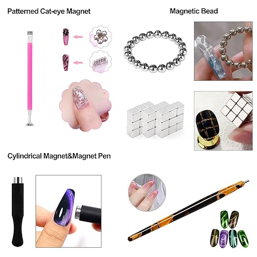 DANNEASY 55pcs Cat Eye Magnet for Nails, Cat Eye Gel Nail Polish Magnet Kit, Strong Magnetic Nail Polish Tools, Cat Eye Nail Art Magnet for Salon & Home DIY Nail Accessories
