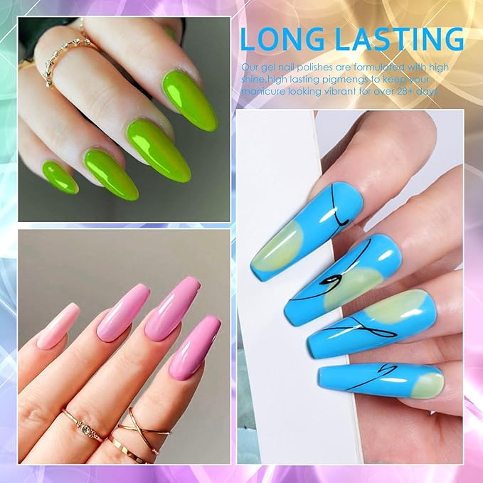 MTSSII Gel Nail Polish Set, 12PCS Pastel Green Pink Gel Nail Polish Kit, Soak Off UV/LED Nail Polish Nail Art Design Salon Home Gifts for Women