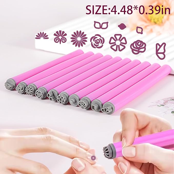 DANNEASY 10PCS Nail Art Flower Stamp Pen, Nail Art Stamp Pen Set, Nail Design Stamping Pens DIY Nail Art Tools, Nail Graffiti Tool for Creative Home Manicure Kit