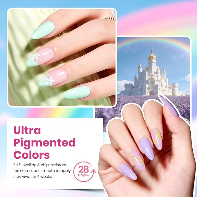 Beetles Spring Gel Nail Polish Set - Rainbow Dreamscape 25 Colors Gel Polish Kit with Base Coat&Top Coat Soak Off UV Led Nail Set Pastel Glitter Colors Nail Art Kit Easter Gifts for Women&Girls
